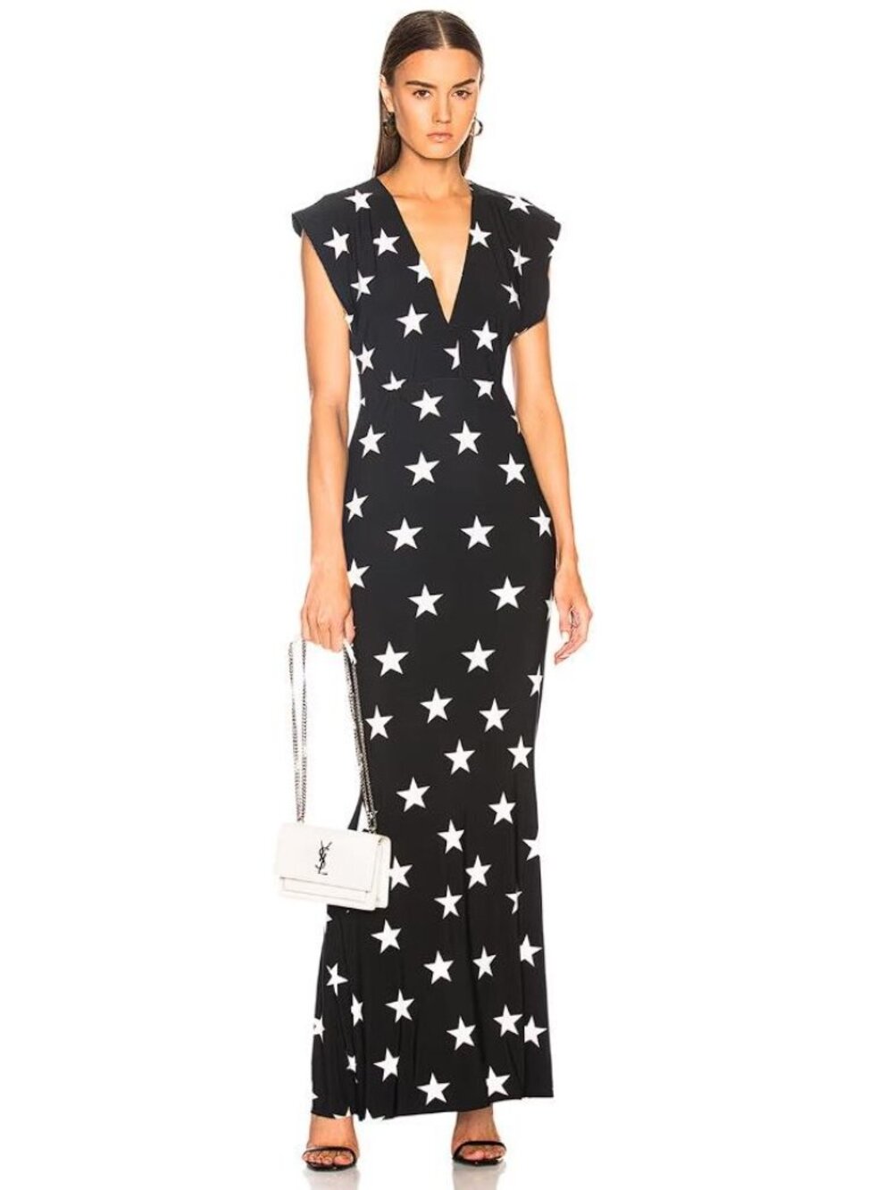 NORMA KAMALI Women's V-Neck Rectangle Dress Size M in Black & White Stars